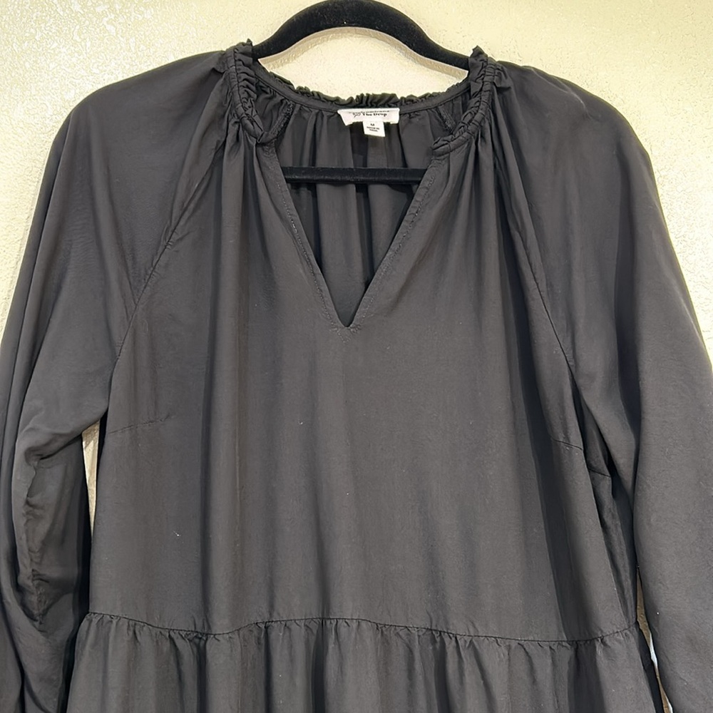THE DROP CARALYNMIRAND MINI DRESS BLACK RUFFLE NECK TIERED BELL SLEEVE Sz MD - Picture 9 of 10